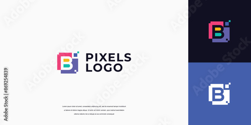 initial pixel logo, technology letter B logo design