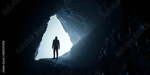 Wallpaper Mural Businessman with flashlight explores cave with ancient carvings and demon silhouettes. Concept Exploring Ancient Caves, Mapping Dark Paths, Illuminating Mysteries, Uncovering Sinister Silhouettes Torontodigital.ca