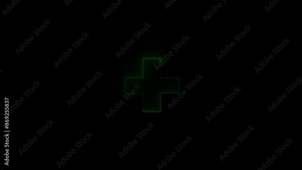 Neon Letter Add plus Icon Animation. Medical symbol of emergency help. Plus sign, great design for any purposes. Neon Letter Add plus Icon Animation. Medical symbol of emergency help. Plus sign, great design for any purposes.