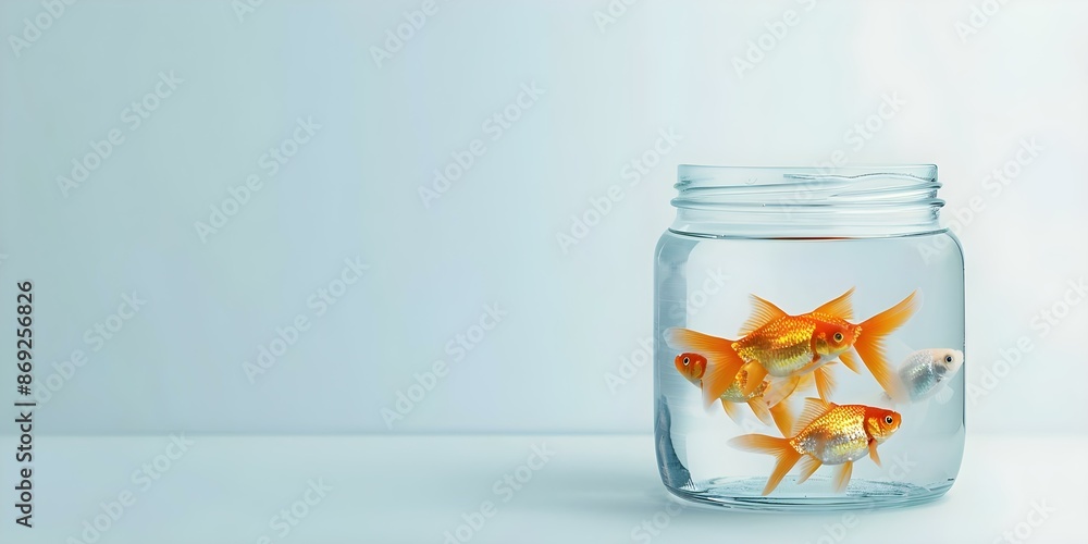 Digital illustration of a goldfish in a glass jar on a white background. Concept Aquatic Life, Still Life, Goldfish, Glass Jar, White Background Digital illustration of a goldfish in a glass jar on a white background. Concept Aquatic Life, Still Life, Goldfish, Glass Jar, White Background