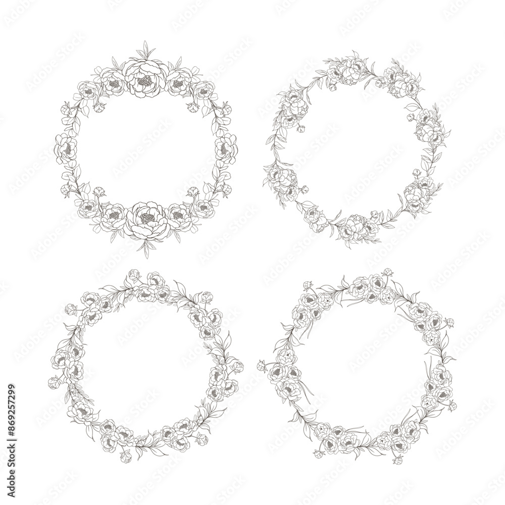 Hand Drawn Peony Flower Frame Background Hand Drawn Peony Flower Frame Background