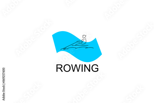 Rowing sport vector line icon. sportman an athlete rowing a boat in a competition. sport sign. sport pictogram illustration