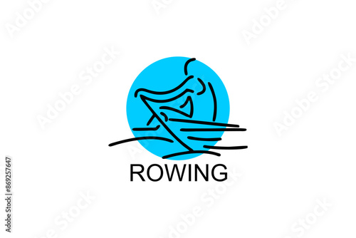 Rowing sport vector line icon. sportman an athlete rowing a boat in a competition. sport sign. sport pictogram illustration