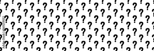 horizontal seamless black question mark sign on white for pattern and background.