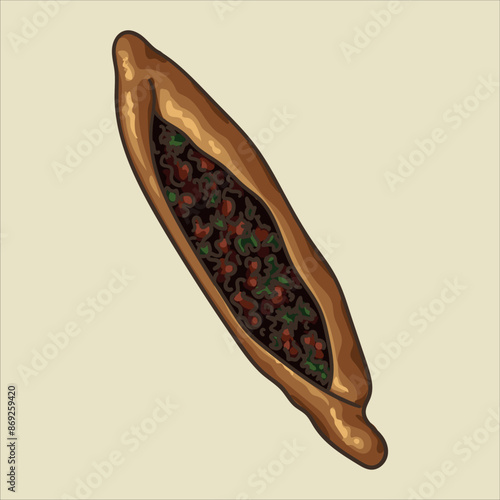 Hot Turkish pide with tomatoes and greens