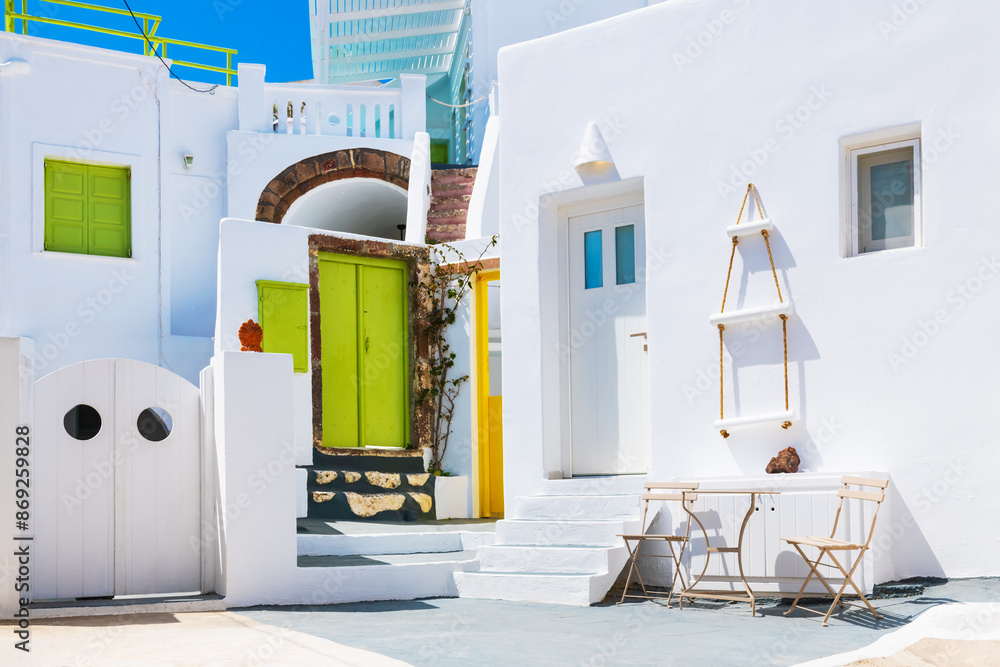 White cycladic architecture in Santorini island, Greece.