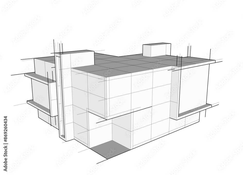 house building sketch architecture 3d illustration house building sketch architecture 3d illustration