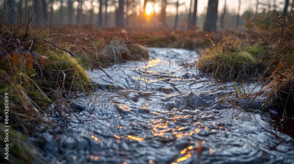 Peatland being rewet with controlled water levels, aiding in carbon capture and ecosystem restoration Peatland being rewet with controlled water levels, aiding in carbon capture and ecosystem restoration