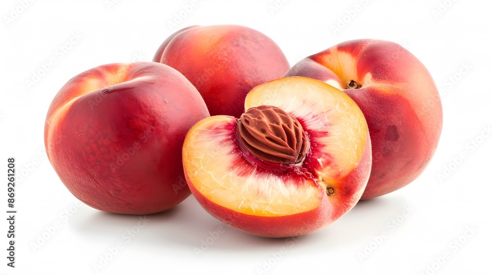 Isolated peach. Set of peach fruit groups, fresh and healthy peach fruit slices Isolated peach. Set of peach fruit groups, fresh and healthy peach fruit slices