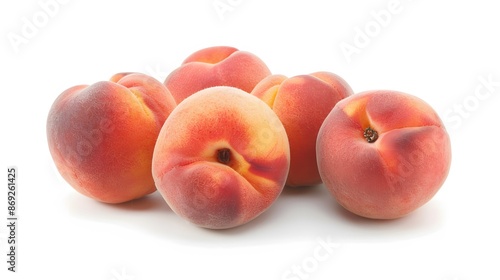 Isolated peach. Set of peach fruit groups, fresh and healthy peach fruit slices