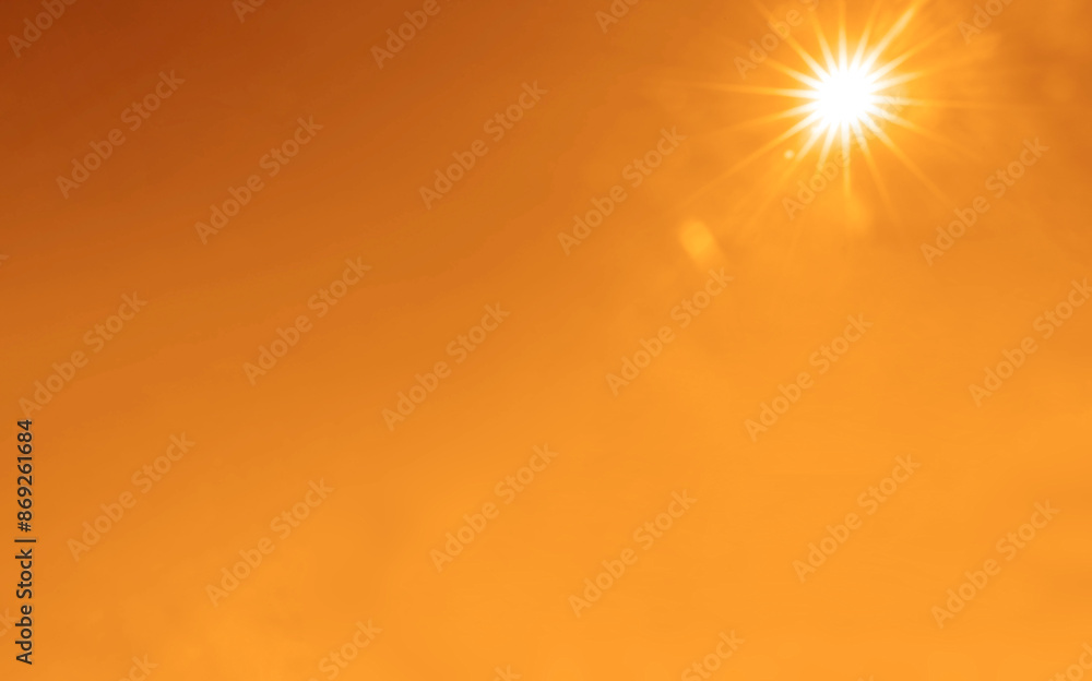 Obraz premium Early sunshine in a clear yellow sky. nature background. glowing light on heavenly orange backdrop, shining effect element. Sun shining