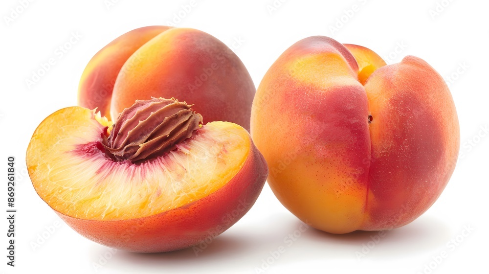 Isolated peach. Set of peach fruit groups, fresh and healthy peach fruit slices Isolated peach. Set of peach fruit groups, fresh and healthy peach fruit slices