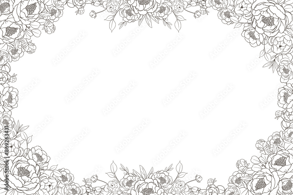 Fototapeta premium Hand Drawn Peony Flower Frame Background