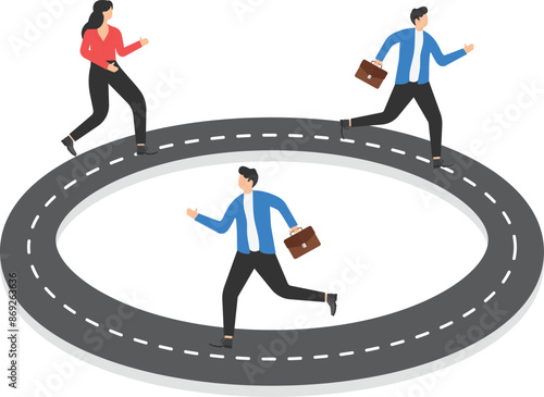 Business cycle, endless routine work or career path, competition for success, daily work routine, constant, no motivation for change,

