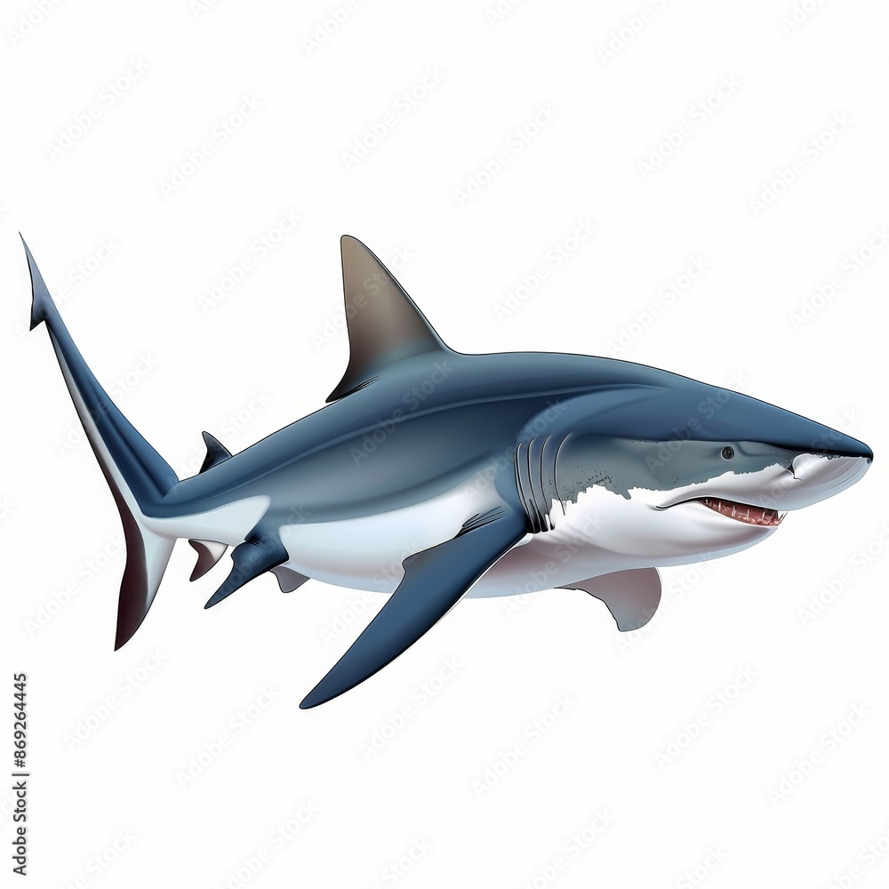 A large blue and white shark is swimming in the ocean A large blue and white shark is swimming in the ocean