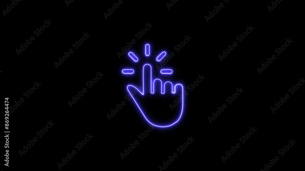 Glowing Neon Hand Finger Click Icon - Animated Linear Symbol, Isolated on Black, 4K Ultra HD Motion Graphic Animation Glowing Neon Hand Finger Click Icon - Animated Linear Symbol, Isolated on Black, 4K Ultra HD Motion Graphic Animation