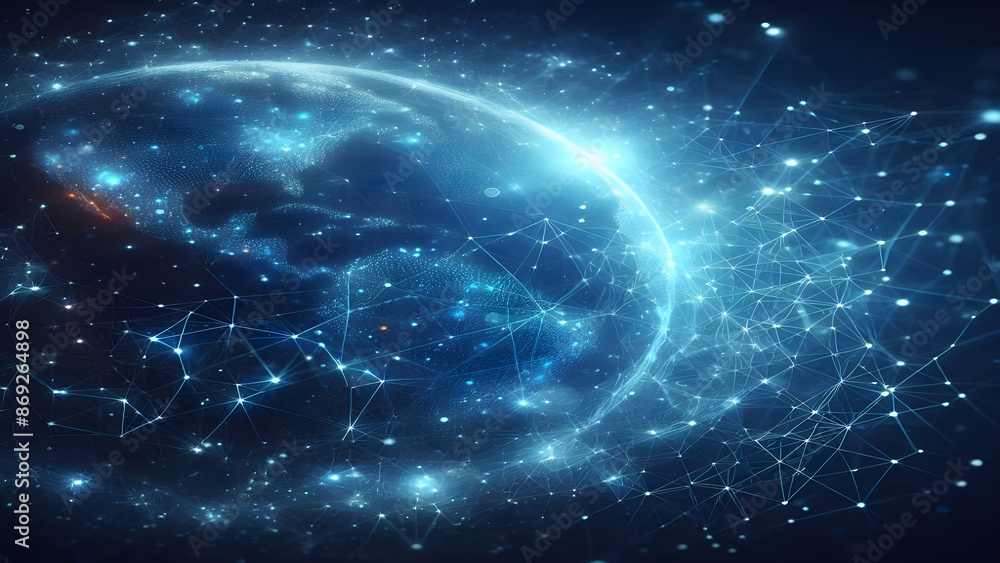 Blue abstract background with network grid and particles Blue abstract background with network grid and particles