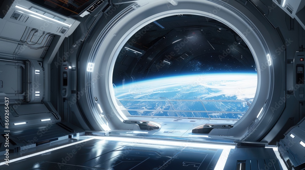 Spaceship Interior with Earth View Spaceship Interior with Earth View