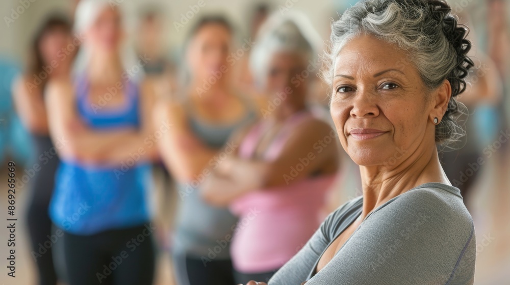 Fototapeta premium Senior Fitness Trainer Leading Exercise Class at Gym