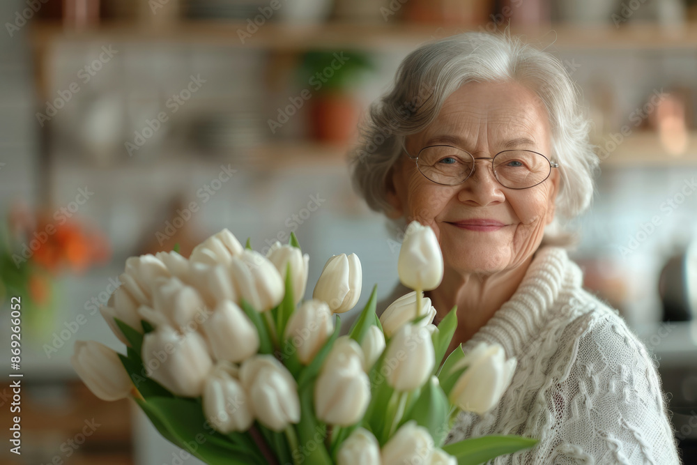 Elderly couples holding tulips Elderly couples holding tulips