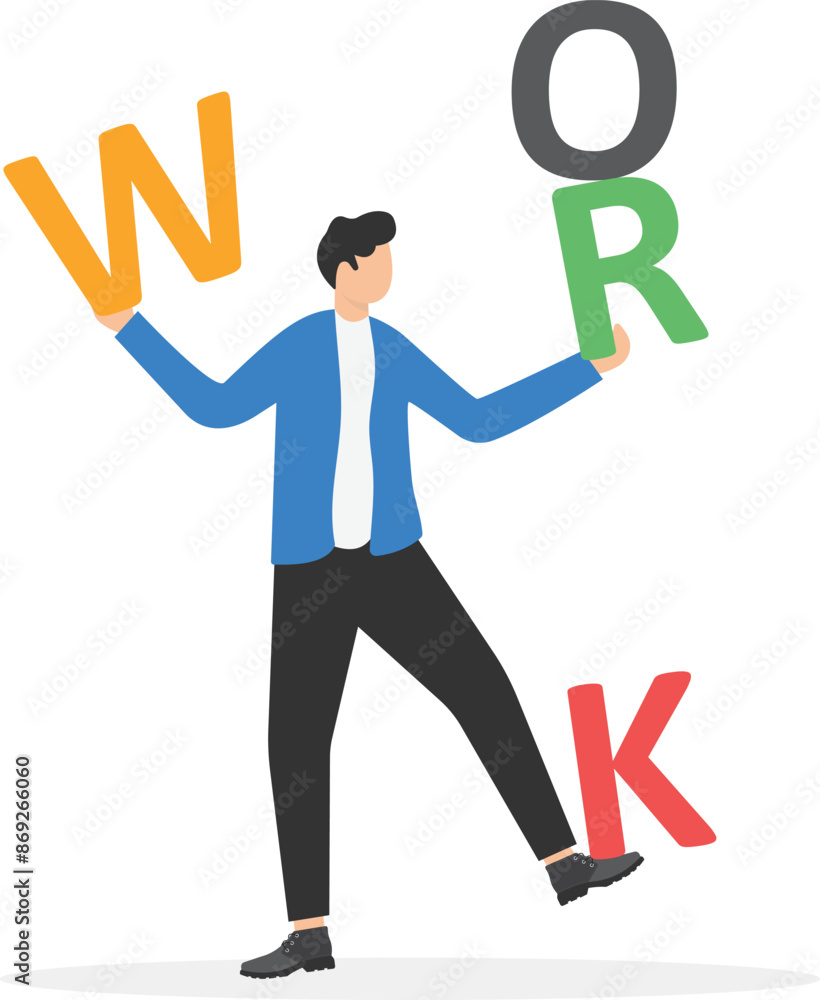 Leadership in setting plan or course for business development, motivation in achieving business goals, determination for great success and heights in work, man has difficulty holding the letters work. Leadership in setting plan or course for business development, motivation in achieving business goals, determination for great success and heights in work, man has difficulty holding the letters work.