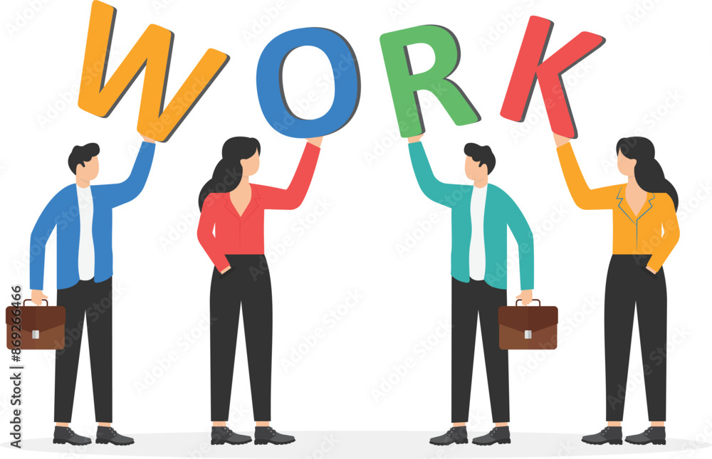 Brainstorming to achieve the highest result, teamwork to find the right strategy and business prosperity, cooperation and partnership to achieve goals and win, people holding the letters of the word w Brainstorming to achieve the highest result, teamwork to find the right strategy and business prosperity, cooperation and partnership to achieve goals and win, people holding the letters of the word w