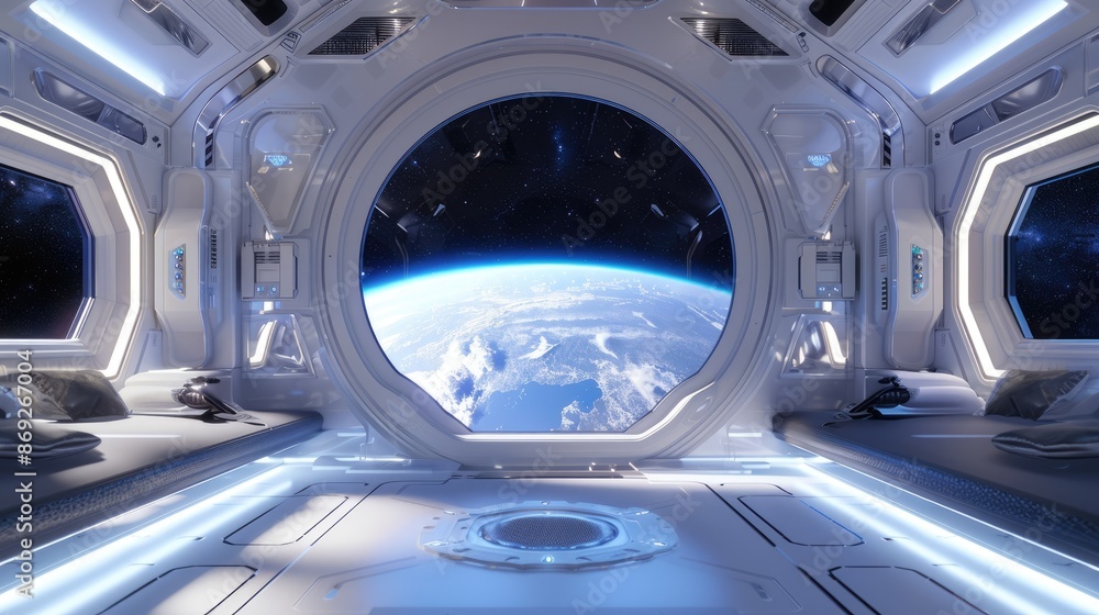 Spaceship Interior with Earth View Spaceship Interior with Earth View