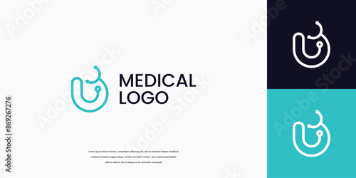 letter U logo with stethoscope icon medical healthcare logo