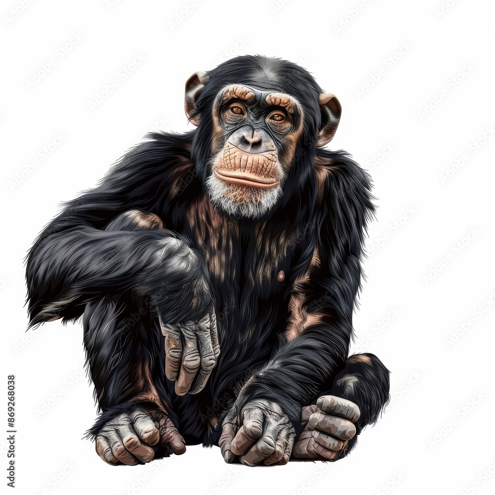 Naklejka premium A black and white drawing of a monkey sitting on a white background