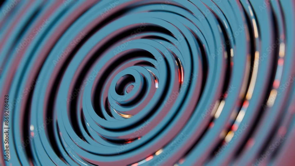 Obraz premium Abstract Concentric Circular Pattern with Reflective Metallic Surface..