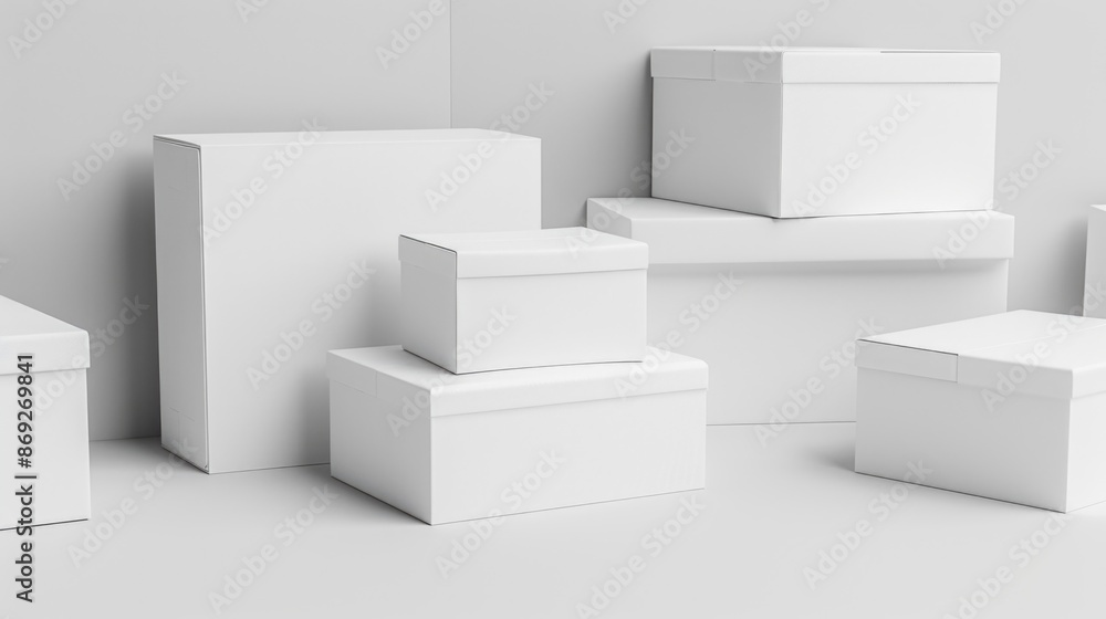 Pile of white boxes stacked on top of each other, potentially for storage or transportation Pile of white boxes stacked on top of each other, potentially for storage or transportation