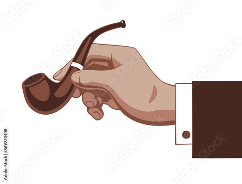 Man's hand with a smoking pipe on a white background. Minimalistic and flat color drawing. Vector illustration Vector illustration