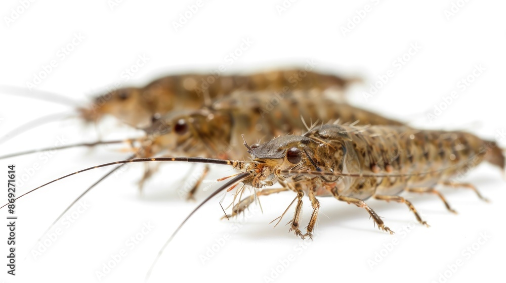 A close-up image of two small bugs sitting on a white surface, great for use in science or educational illustrations A close-up image of two small bugs sitting on a white surface, great for use in science or educational illustrations