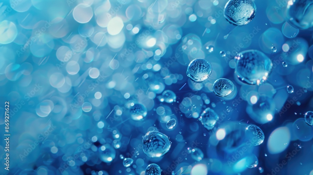 A close-up shot of water bubbles on a bright blue background, perfect for use in illustrations or designs related to nature and relaxation A close-up shot of water bubbles on a bright blue background, perfect for use in illustrations or designs related to nature and relaxation