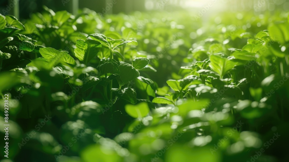 A close-up shot of lush green plants in a field, ideal for backgrounds or textures A close-up shot of lush green plants in a field, ideal for backgrounds or textures