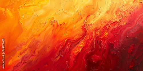 Vibrant Abstract Fluid Art in Fiery Hues of Red and Yellow photo