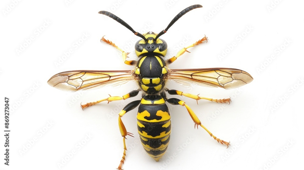 A wasp sitting on a white surface, its bright colors standing out A wasp sitting on a white surface, its bright colors standing out