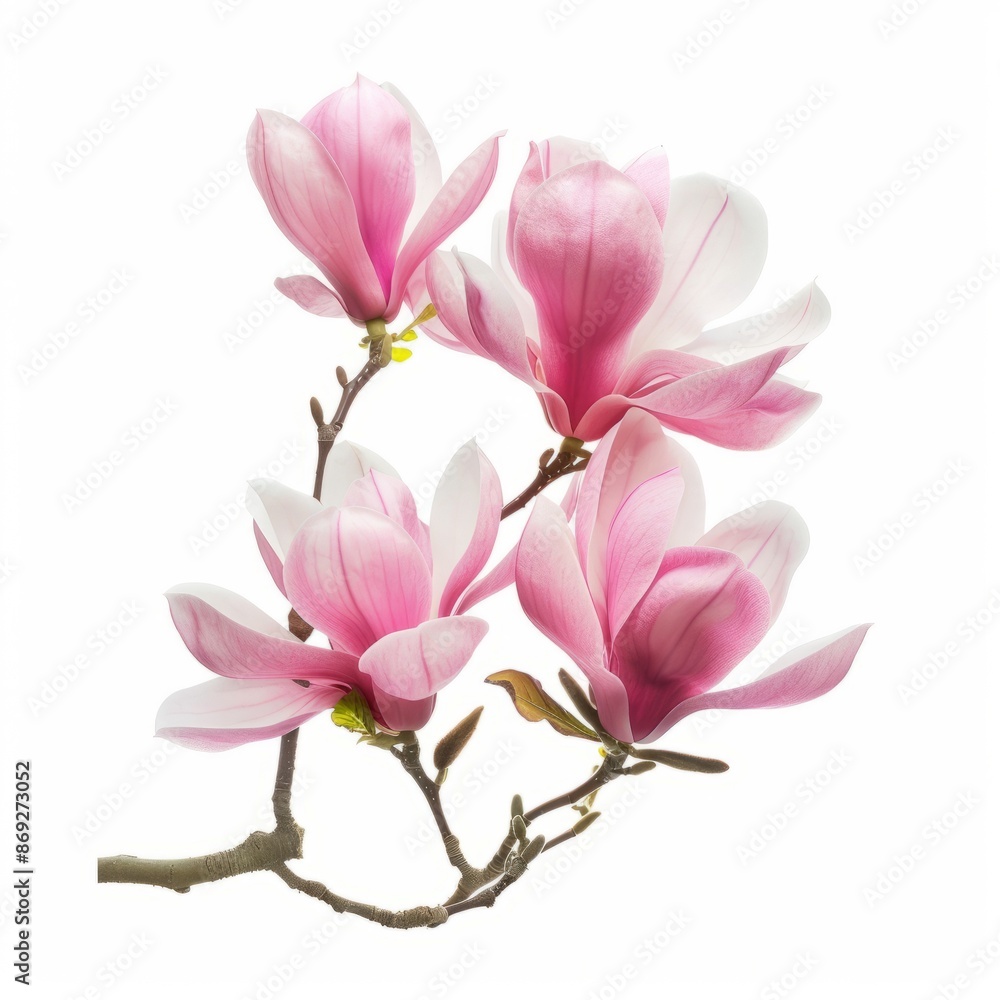 Branch of Pink Flowers on White Background Branch of Pink Flowers on White Background
