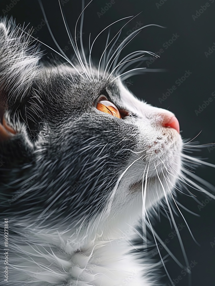 Portrait of a Focused Cat with Bright Amber Eyes on Dark Background Portrait of a Focused Cat with Bright Amber Eyes on Dark Background