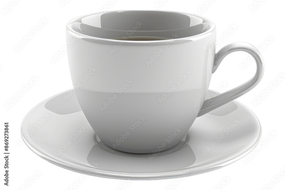 An empty white cup with saucer isolated on transparent background An empty white cup with saucer isolated on transparent background