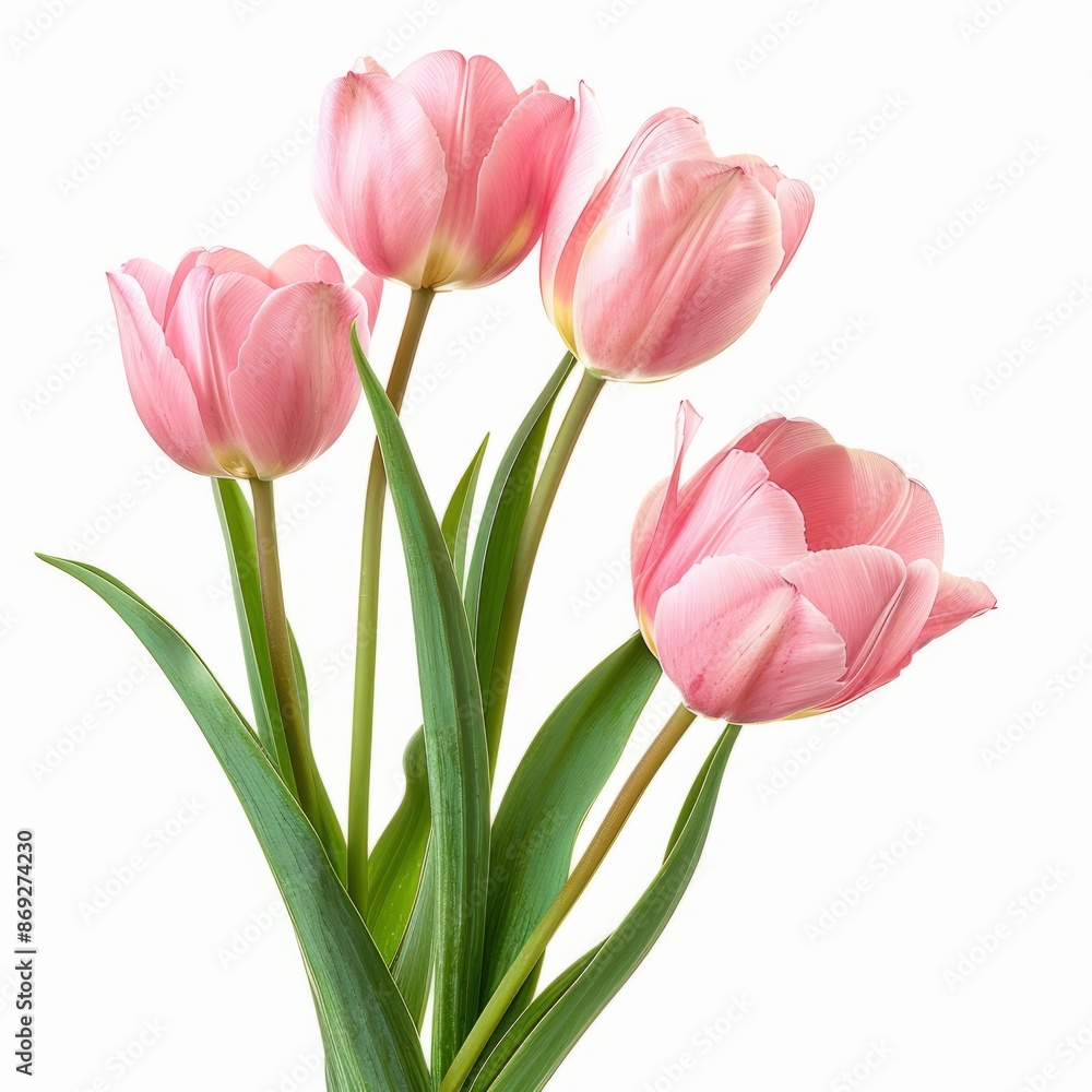 Three Pink Tulips in a Vase on White Background Three Pink Tulips in a Vase on White Background