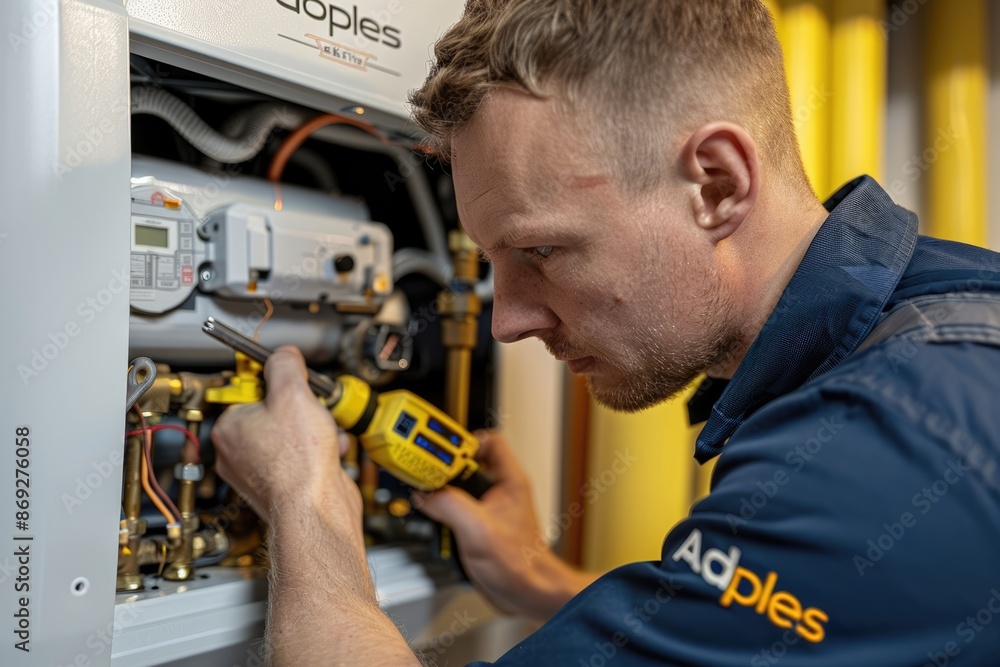 A Technician Works on a Heating System A Technician Works on a Heating System