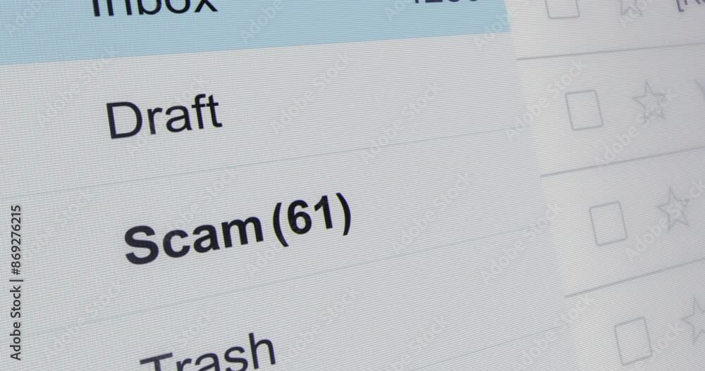 Incoming Scam emails counter, Scam folder with increasing number of emails, close-up view interface of mail folders, footage Incoming Scam emails counter, Scam folder with increasing number of emails, close-up view interface of mail folders, footage