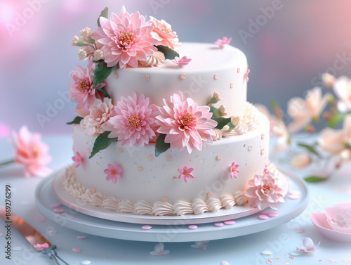 Wedding Cake with Delicate Floral Details Exquisite Confectionery Art for Your Special Day, A Stunning Selection of Wedding Cakes Showcasing Artistic Designs and Florals, Wedding Bliss © pisan