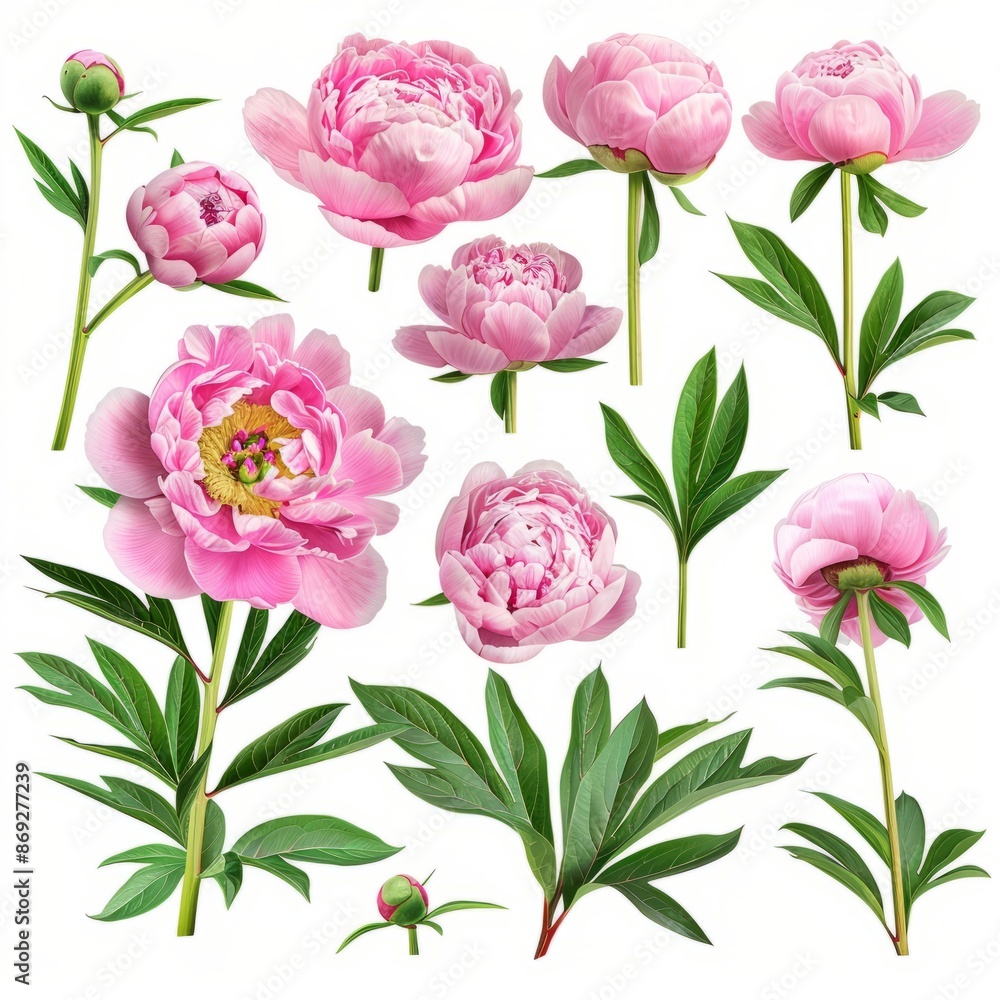 A Bunch of Pink Flowers on a White Background A Bunch of Pink Flowers on a White Background