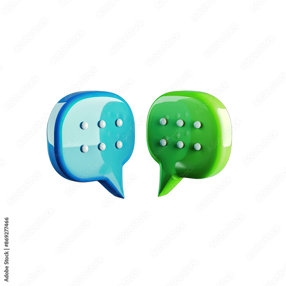 3d icon of two speech bubbles, one blue and the other green on black background, ui design, simple shapes, ui element, minimalistic, glassmorphism style, octane render, glossy plastic texture, flat, 3d icon of two speech bubbles, one blue and the other green on black background, ui design, simple shapes, ui element, minimalistic, glassmorphism style, octane render, glossy plastic texture, flat,