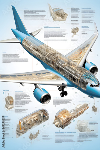 Detailed Schematic Diagram of Aeroplane Structure and Its Internal Components photo