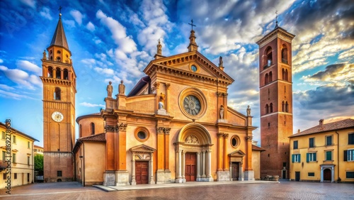 Historic La Collegiata di San Lorenzo duomo stands majestically alongside ancient Via Postumia in Voghera, showcasing Italian Renaissance architecture.
