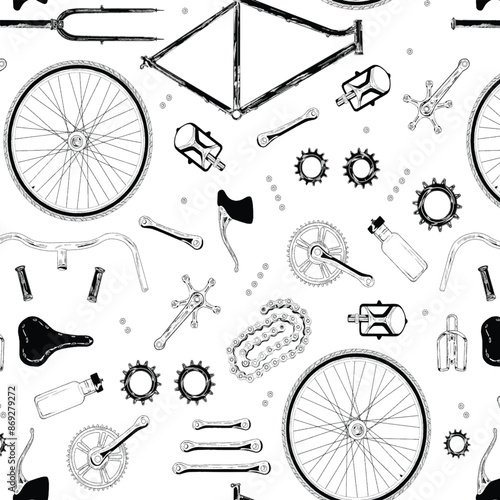 Textile Digital Design Fabric Print Wallpaper Stock shirt designs,Seamless pattern in doodle style.Bicycle accessories.