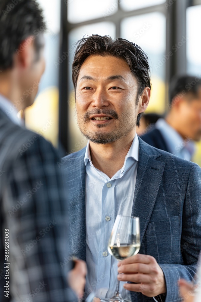 Portrait half-body of a Japanese professional networking with investors at a business event, hyper-realistic, high detail, photorealistic Portrait half-body of a Japanese professional networking with investors at a business event, hyper-realistic, high detail, photorealistic